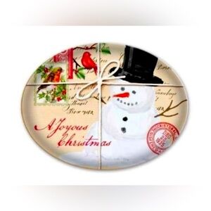 Michel Design Works Snowman Postage Glass Trinket Soap Dish Retired Pattern